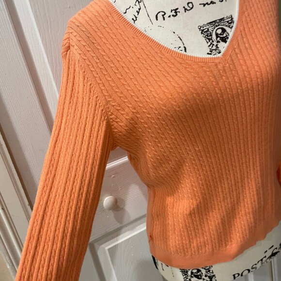 PREPPY COQUETTE CABLE KNIT SWEATER RALPH LAUREN 100% COTTON V NECK SZ PM CORAL - Picture 11 of 16